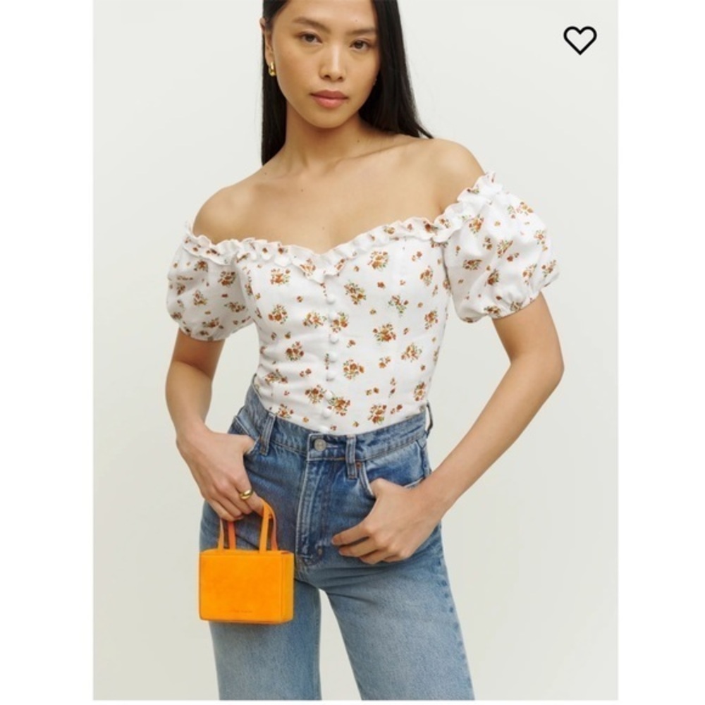 Reformation White Floral Off-Shoulder Top